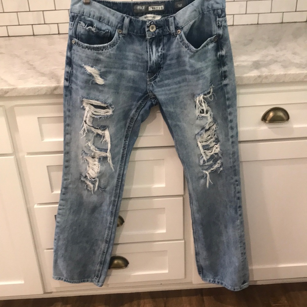 BKE Carter Bootleg Jeans Womens 31 Denim Destruct Distressed Cowgirl Festival